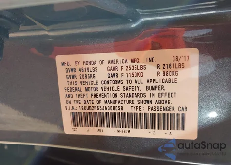 2018 Acura Tlx Tech A-Spec Pkgs из США, поврежденный, VIN 19UUB2F65JA008059